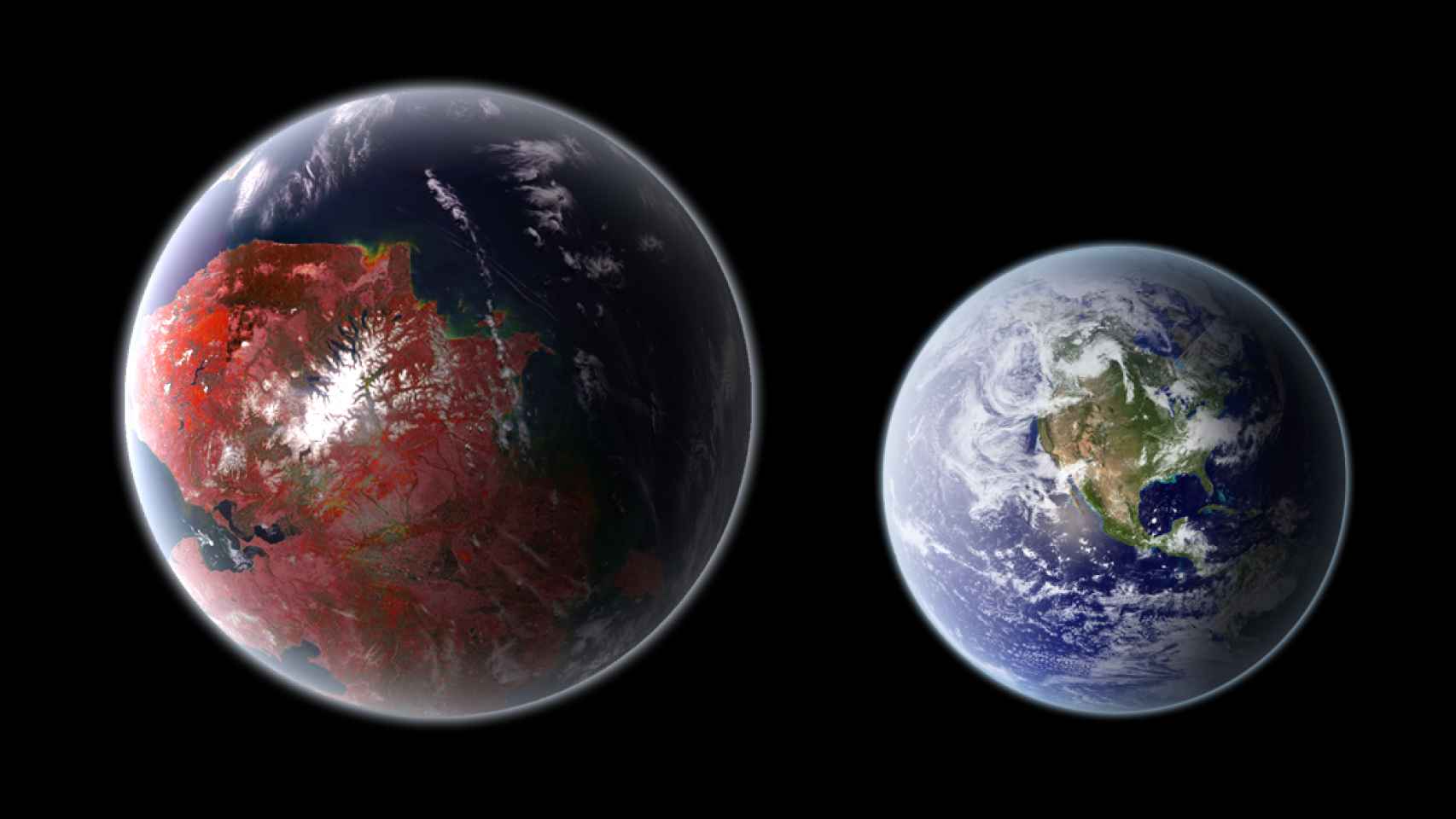 El planeta Kepler 442b, comparado con la Tierra.