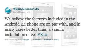 Sony Ericsson confirma que la gama Xperia X10 no tendrá ni Froyo ni Gingerbread