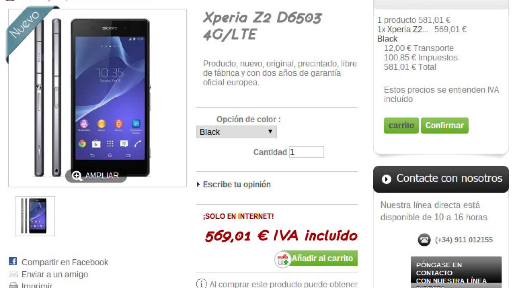 Oferta: Sony Xperia Z2 por 569€