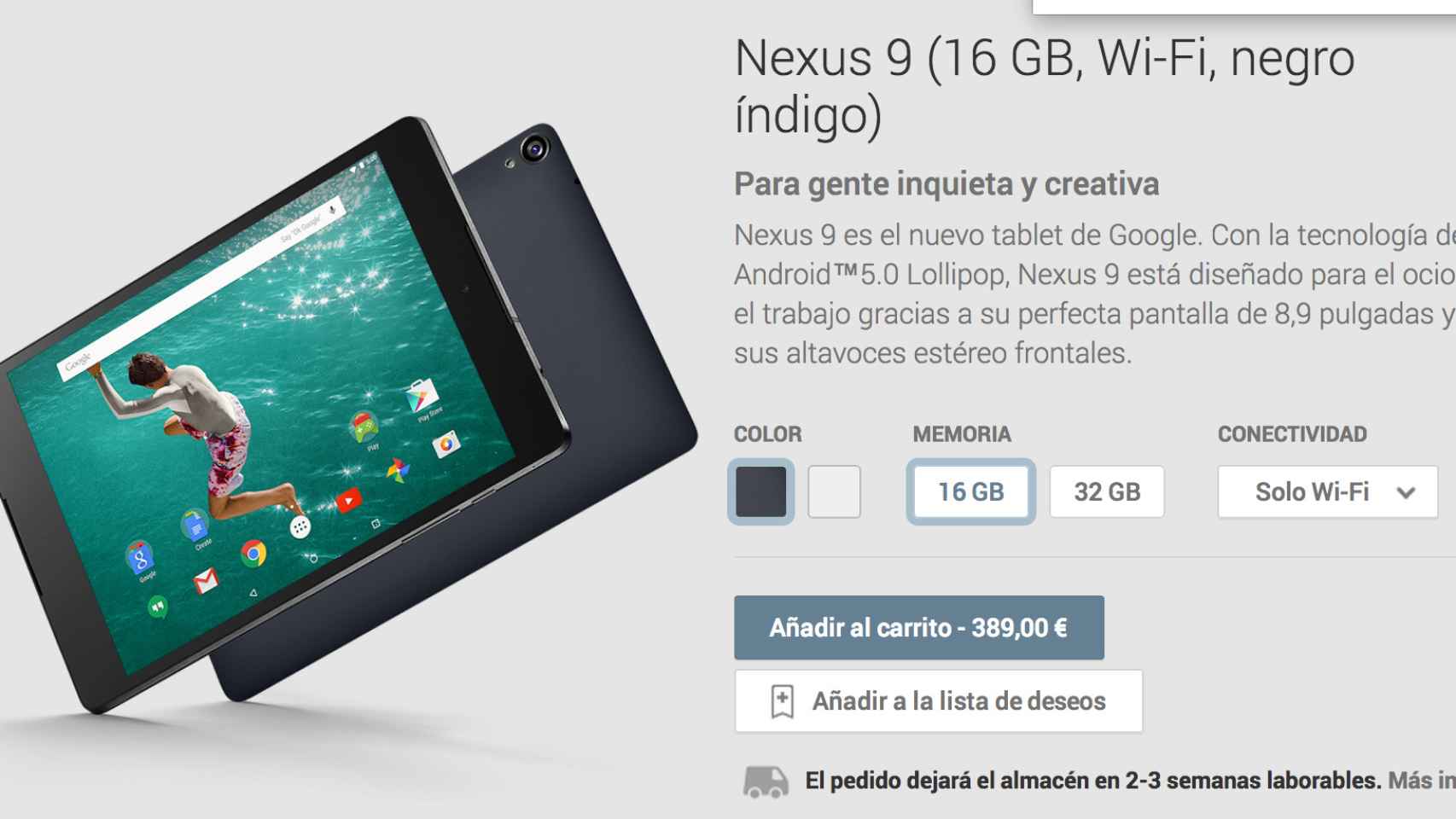 HTC Nexus 9 ya disponible en Google Play