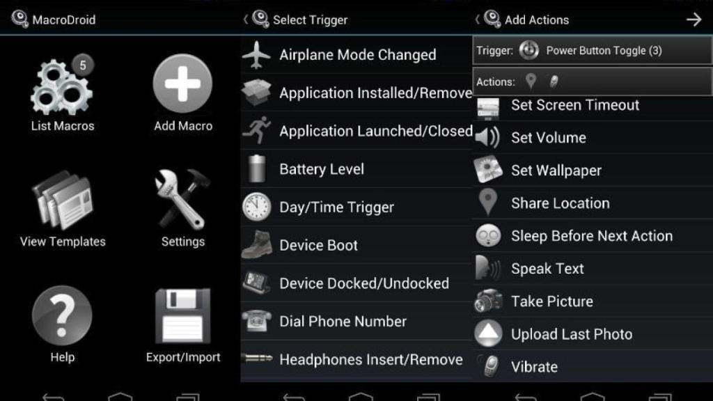 Select trigger. Шаблоны MACRODROID готовые. MACRODROID клавиатура. MACRODROID триггер на вибрацию. MACRODROID черный список.