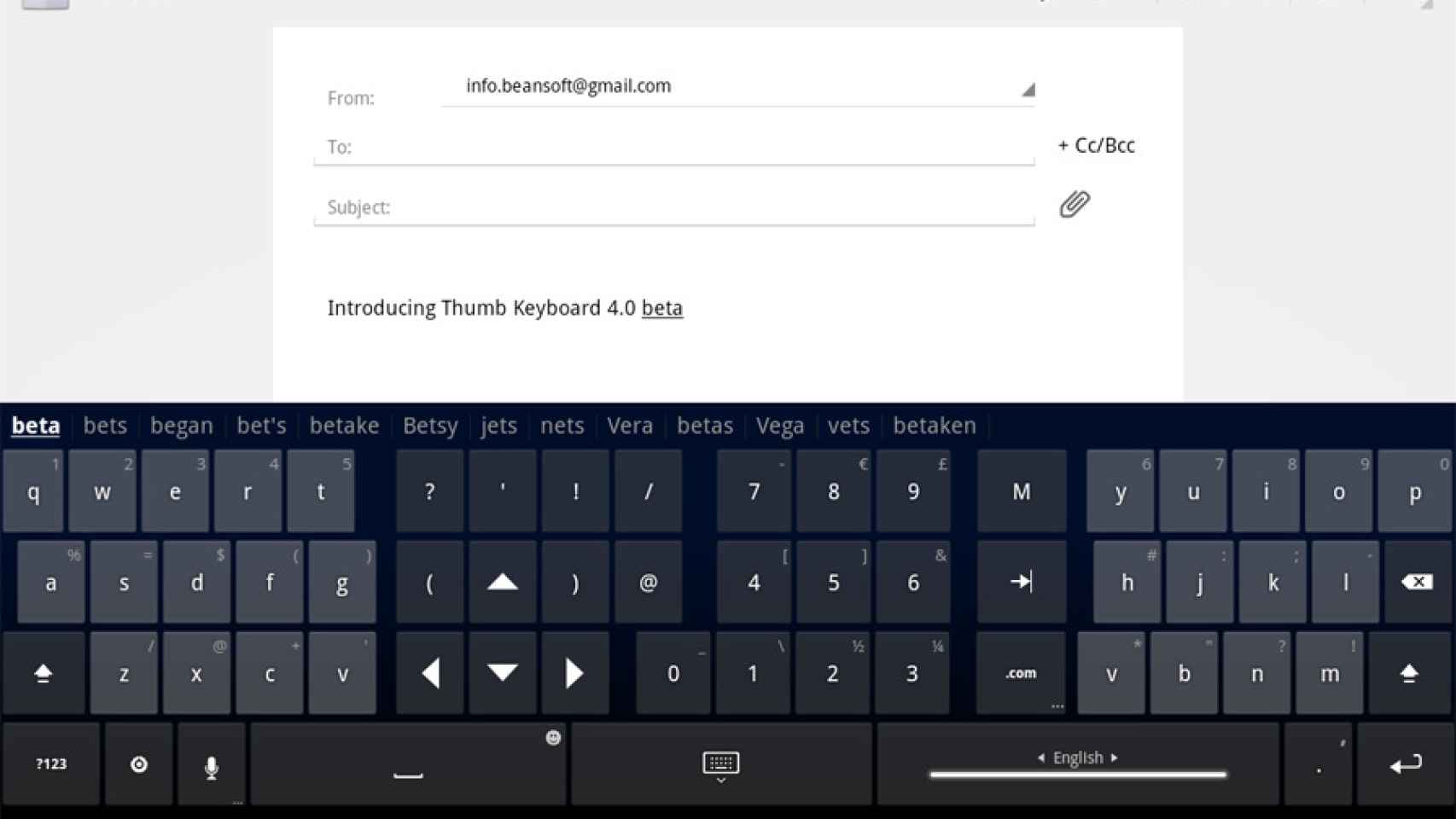 Thumb Keyboard se actualiza con soporte para Honeycomb y Gingerbread