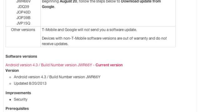Nexus 4 recibe una pequeña actualización de Android 4.3 JWR66Y
