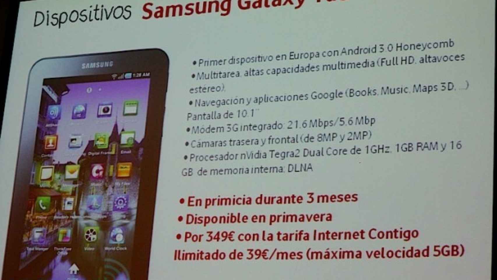 Vodafone tendrá en exclusiva la Samsung Galaxy Tab 10.1, el LG Optimus 2X, el SE Xperia Play y el Nexus S en primavera