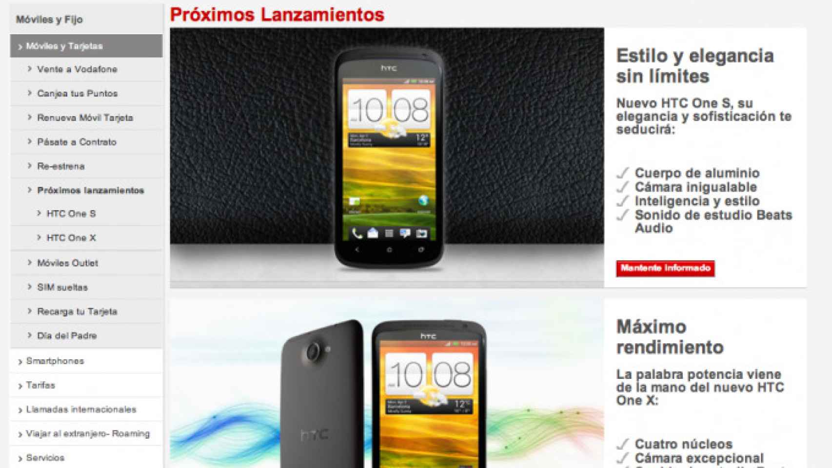 HTC One X y HTC One S ya se anuncian en Vodafone