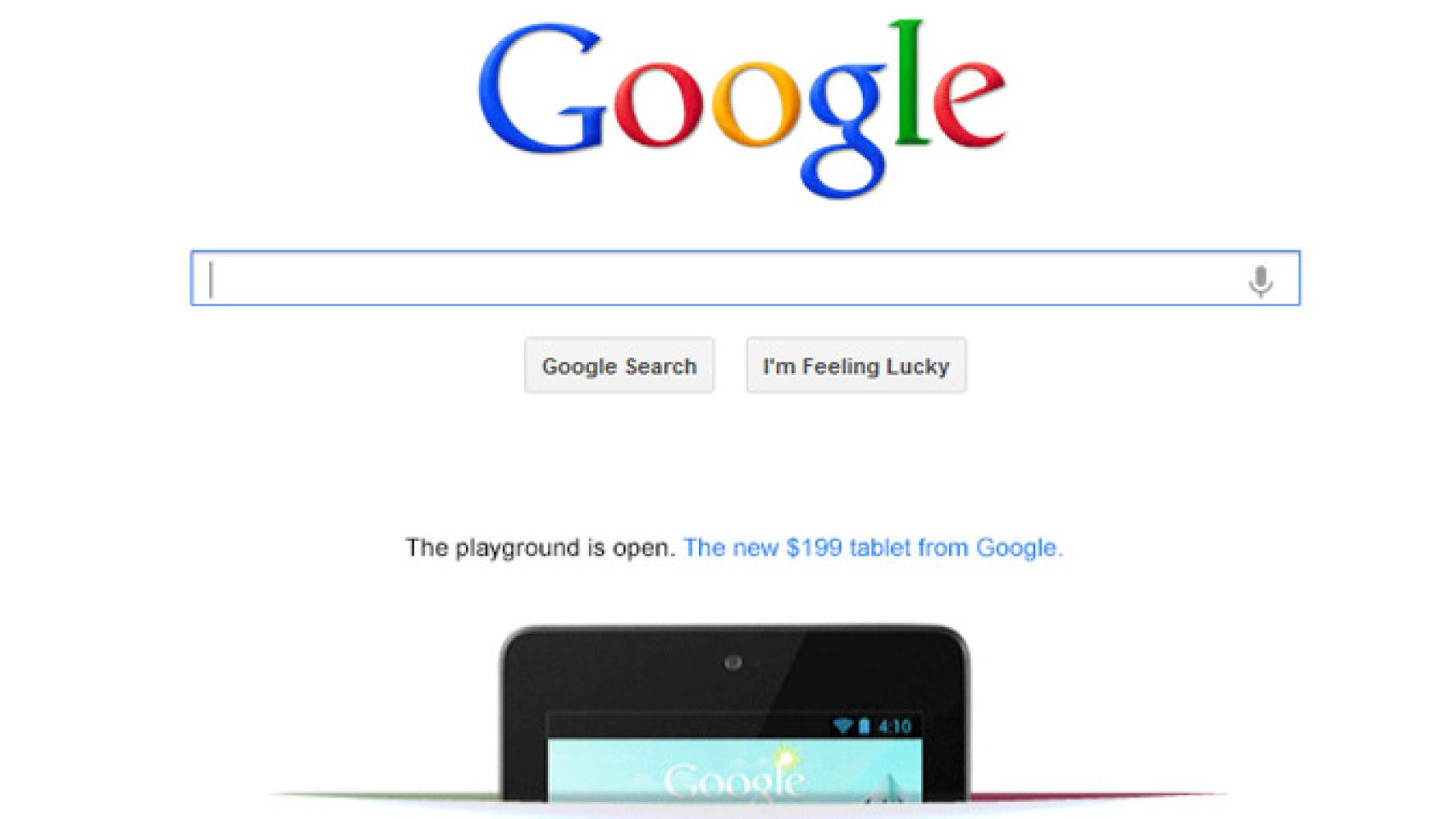 Publicidad de la Nexus 7 aparece en la página principal de Google