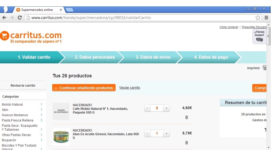 A punto de validar mi Carritus