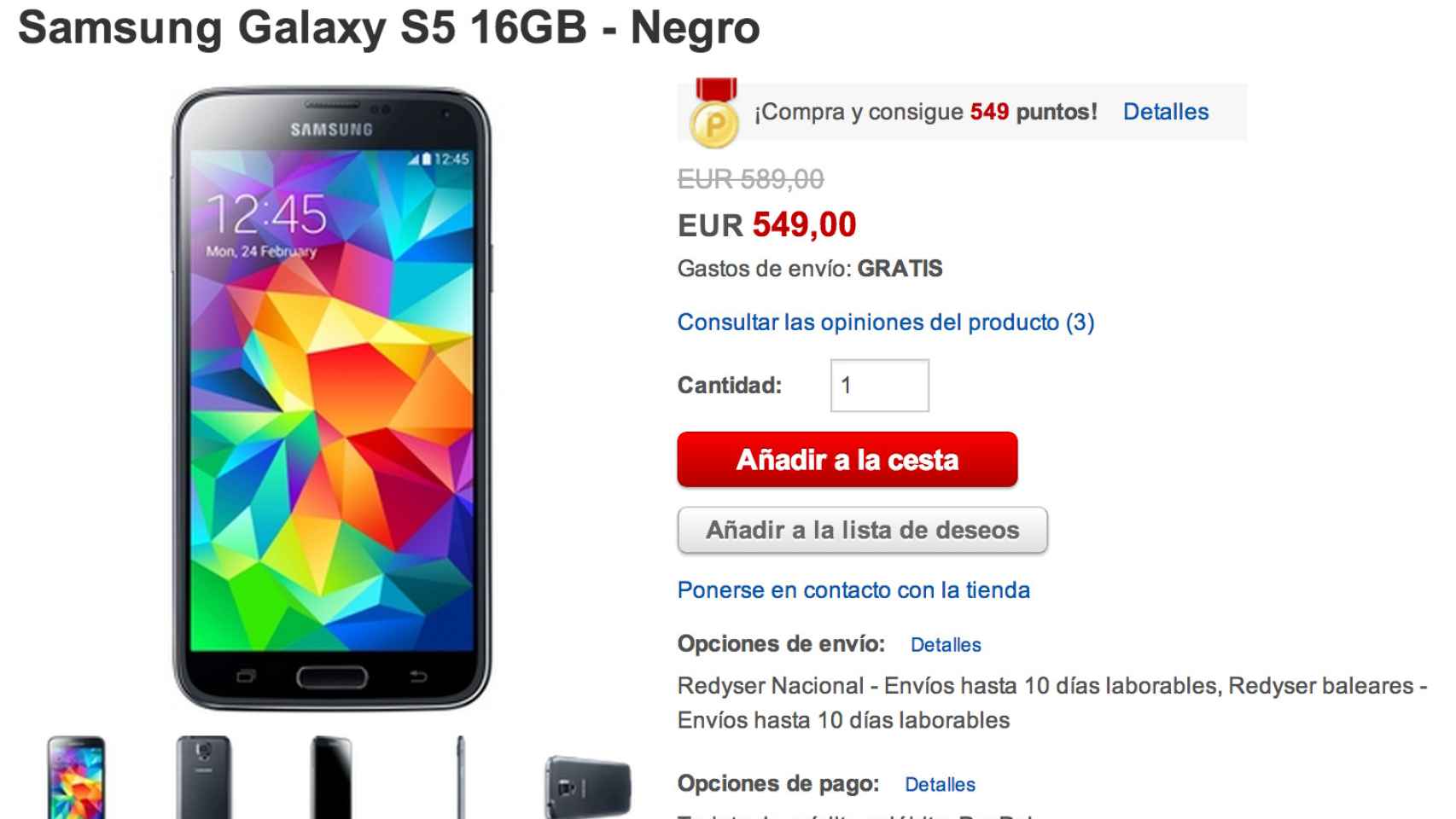 Oferta: Samsung Galaxy S5 por 519€ en Rakuten