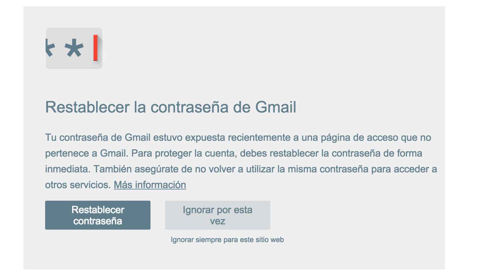 Intento de phising simulando la opción de recuperar contraseña en Gmail