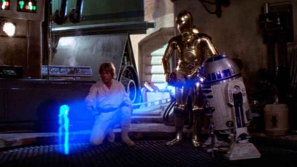 Escena de Star Wars con el holograma de Leia