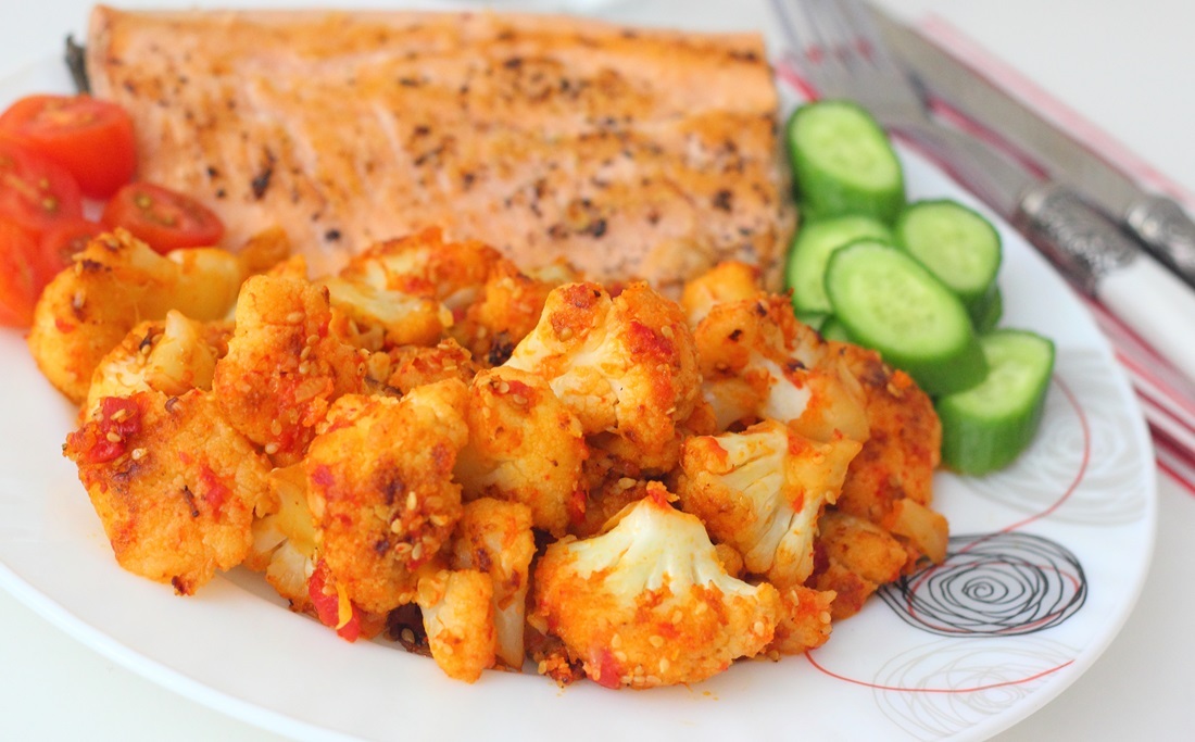 Coliflor con queso y pimientos