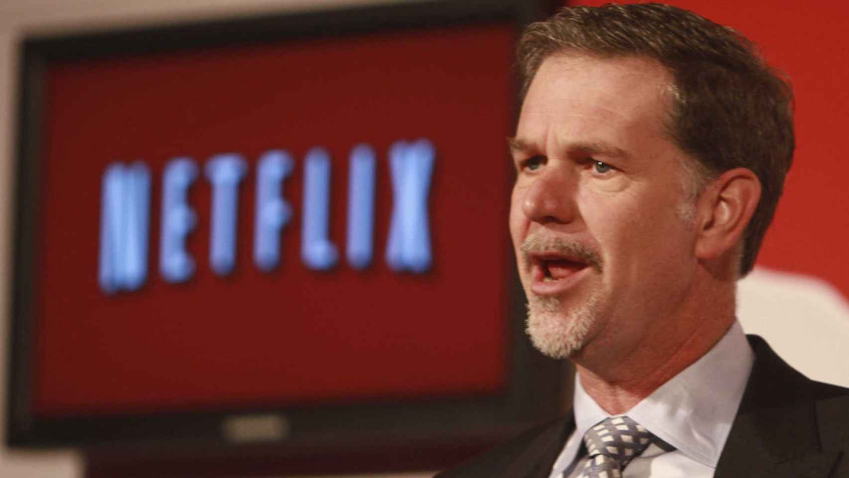 Reed Hastings en una presentación de Netflix.