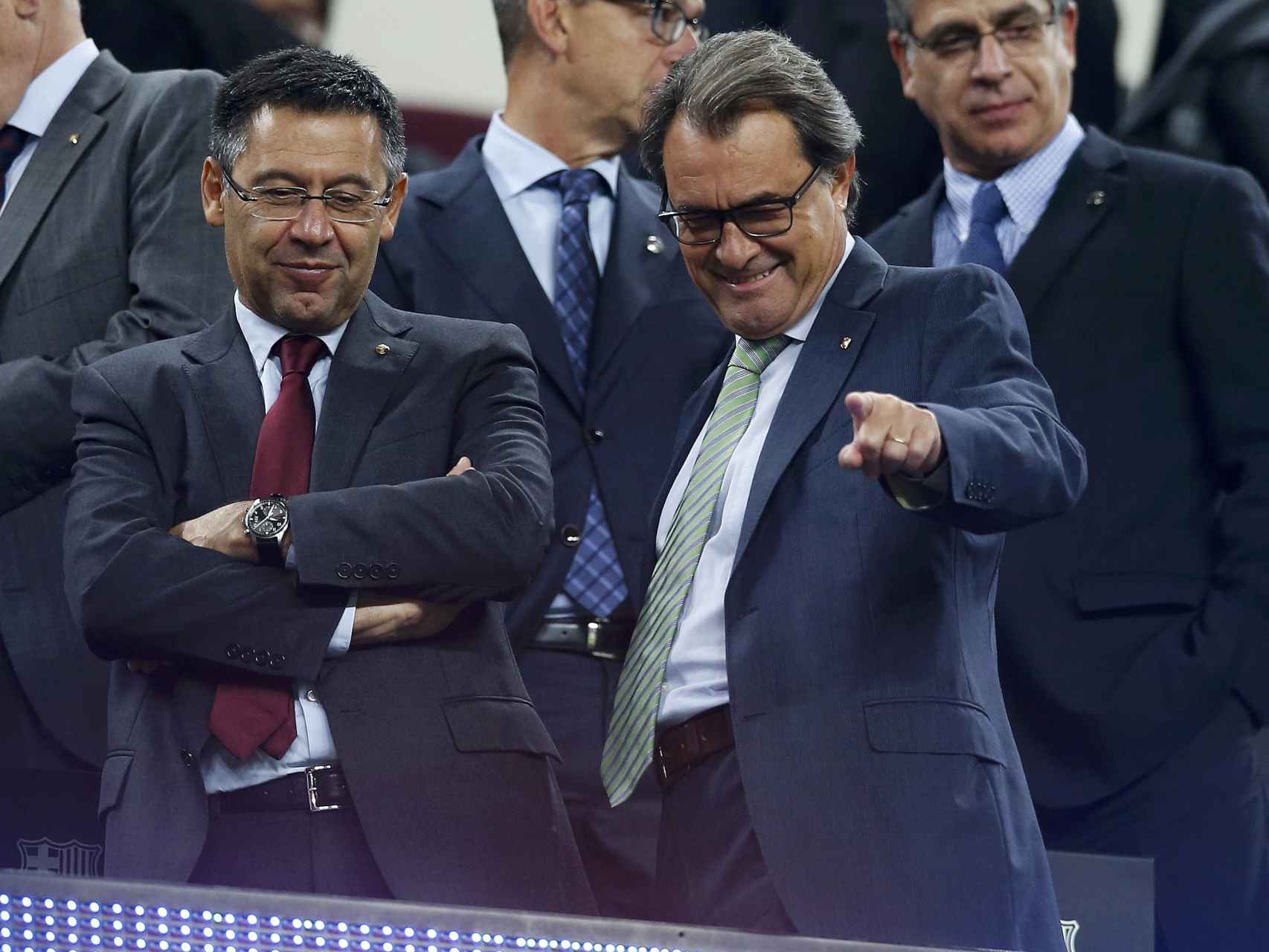 Artur Mas, junto al presidente del Barça, anoche en el Camp Nou