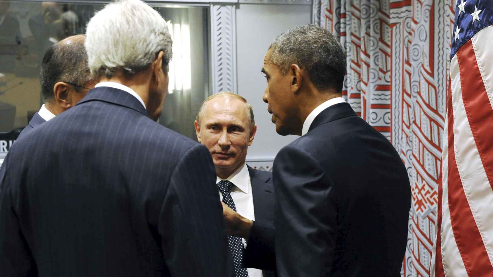 El ministro de Exteriores ruso, Sergei Lavrov, el exsecretario de Estado de EEUU John Kerry y los  presidentes Barack Obama y Vladímir Putin.