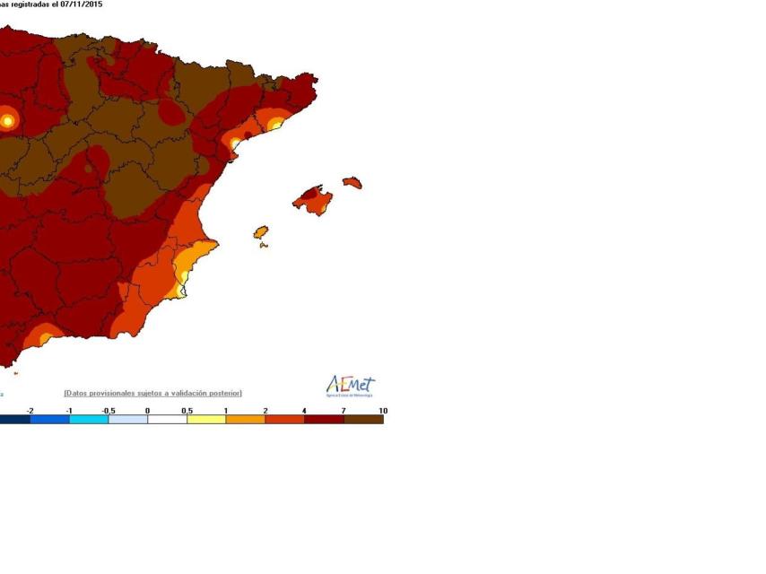 Temperaturas máximas del día 7 de noviembre de 2015.