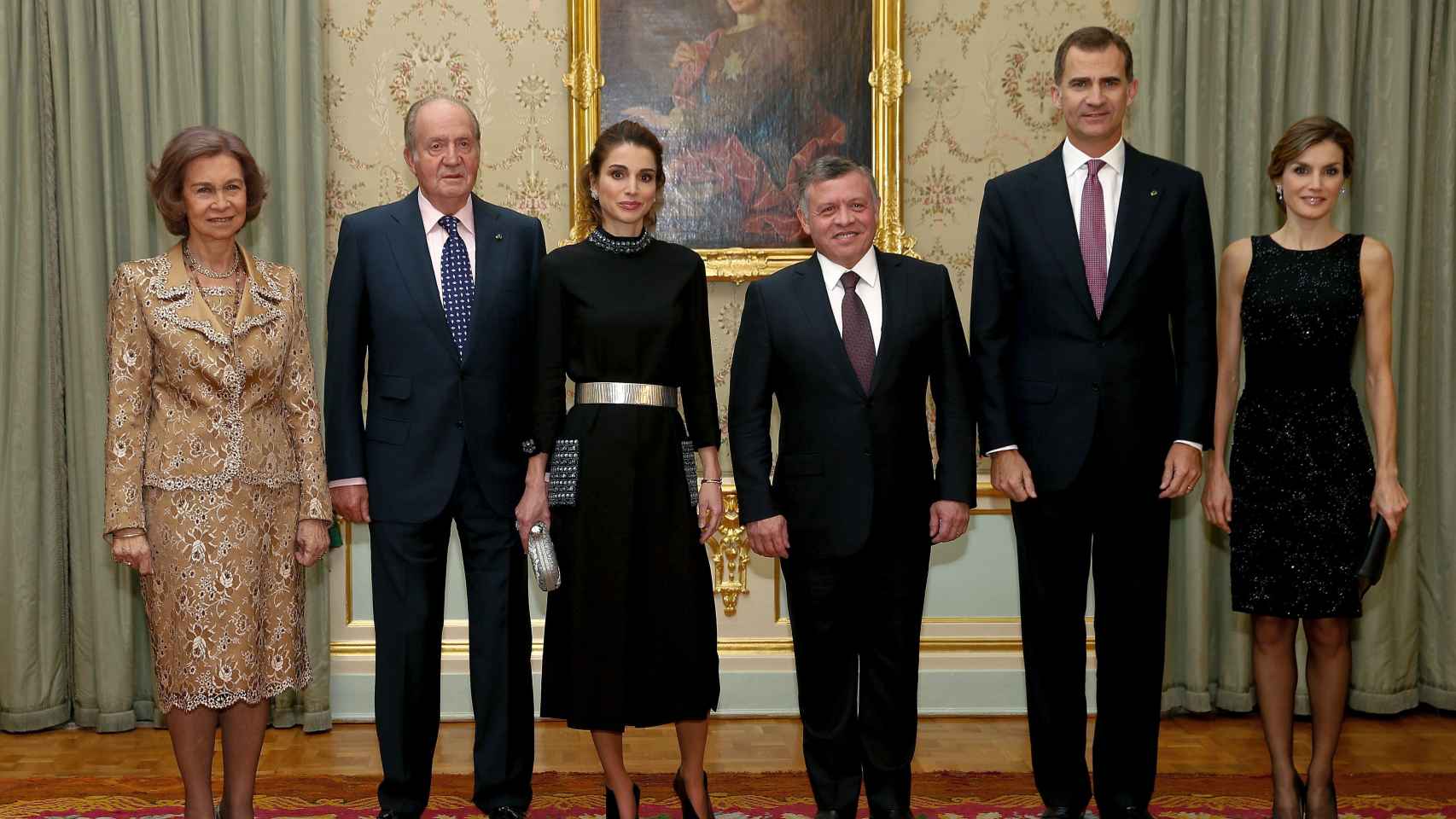 Los reyes eméritos, los monarcas jordanos y los reyes españoles en palacio