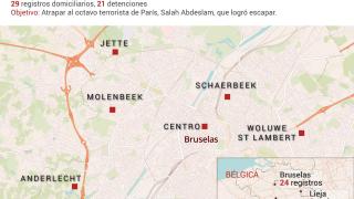 El mapa de las redadas en Bélgica para cazar al octavo terrorista