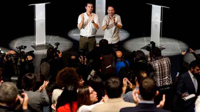 Albert Rivera y Pablo Iglesias, tras su debate en la Universidad Carlos III
