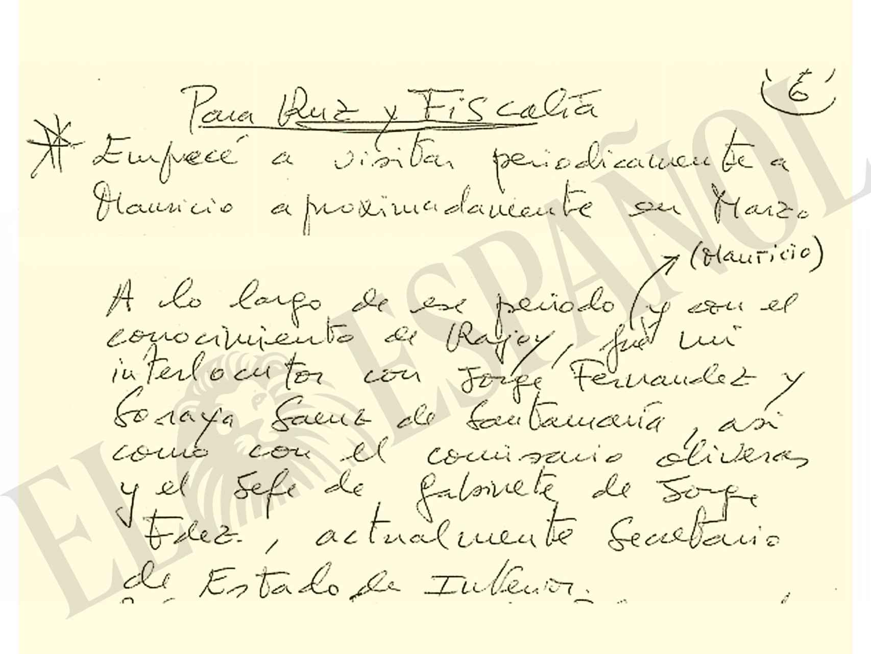 Manuscrito de Bárcenas remitido a la Audiencia Nacional.