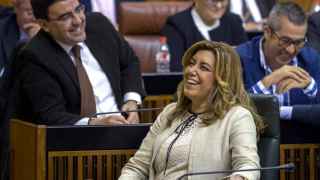 Susana Díaz el pasado miércoles en su escaño del parlamento de Andalucía