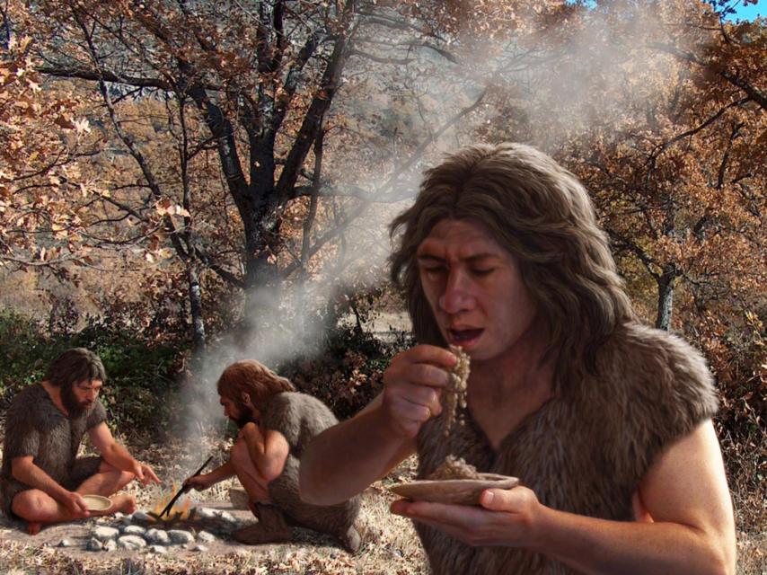 Reconstrucción de un grupo de neandertales.