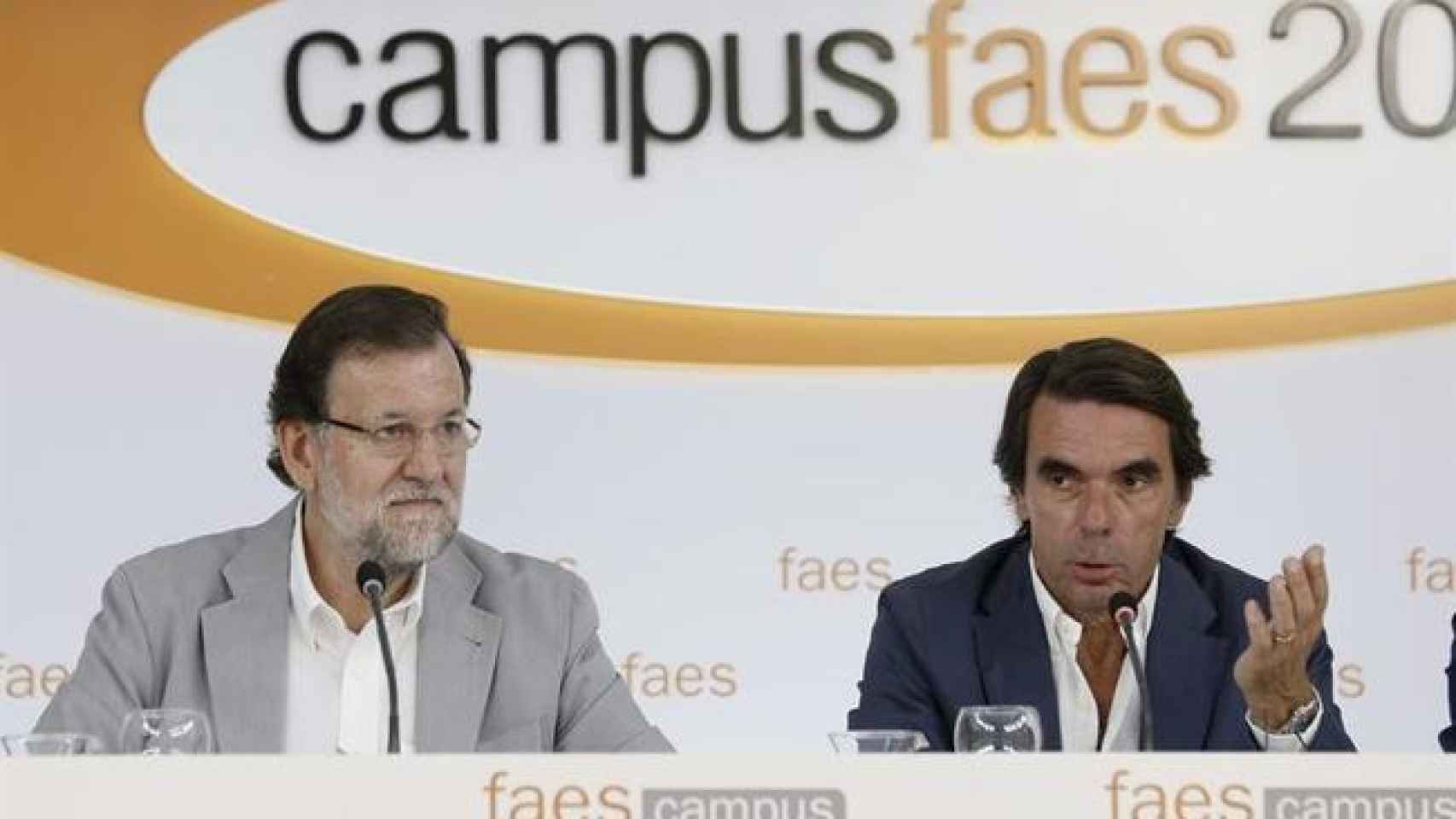 Mariano Rajoy y José María Aznar, en el Campus FAES 2015 en julio en Guadarrama
