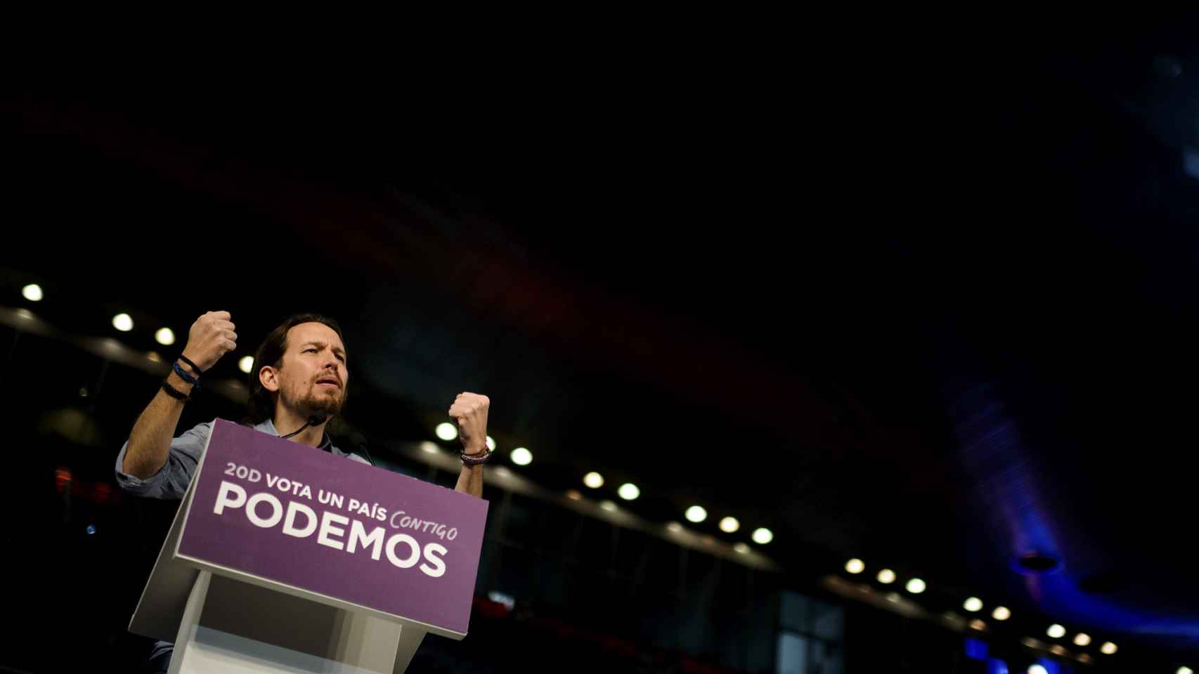 El líder de Podemos en el mitin de la Caja Mágica.