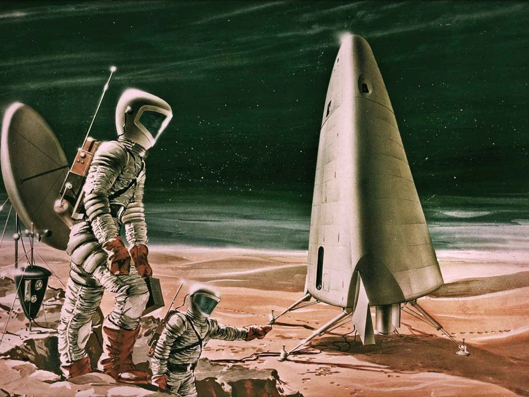 Recreación artística del Mars Excursion Module en 1963