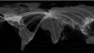 Simulación por ordenador de rutas de una pandemia.