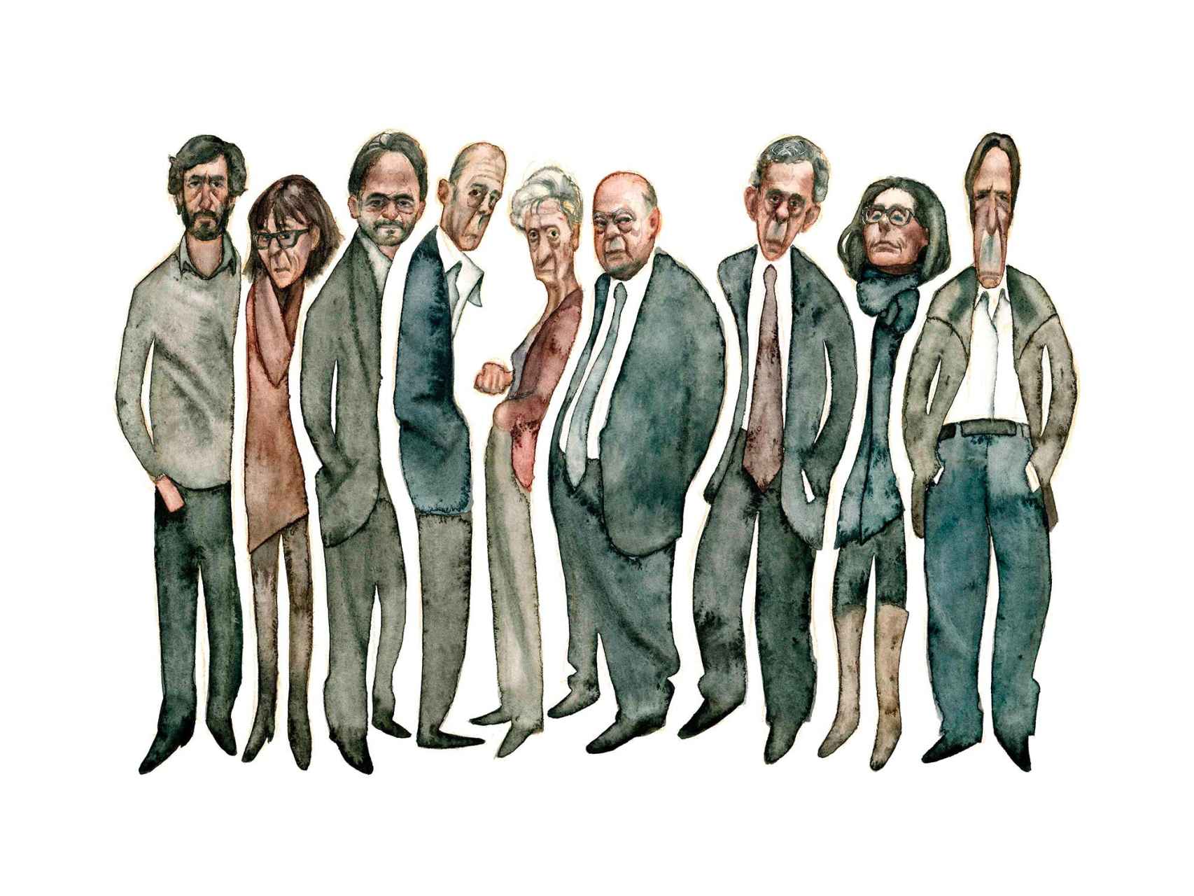 Los nueve miembros de la familia Pujol, con el expresidente catalán y su mujer en el centro. / Carlos Rodríguez Casado