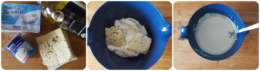 Salsa de queso azul ligera y rápida, receta paso a paso