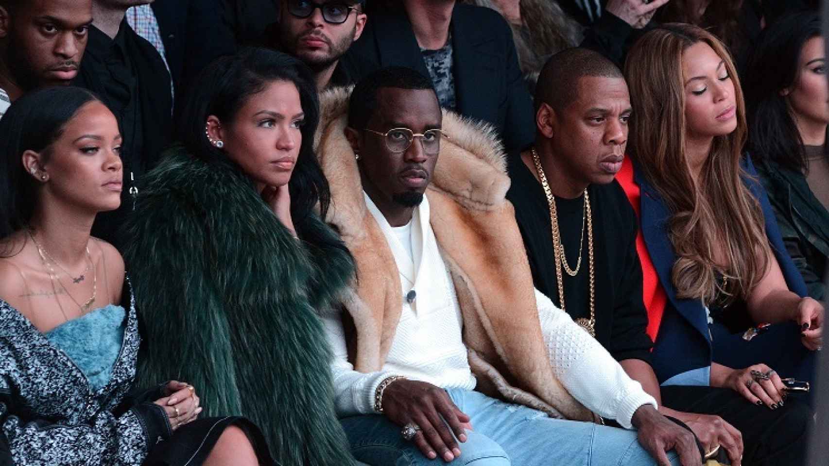 Rihanna, Puff Daddy, Jay Z  y Beyoncè en el front row de Kanye West para Adidas