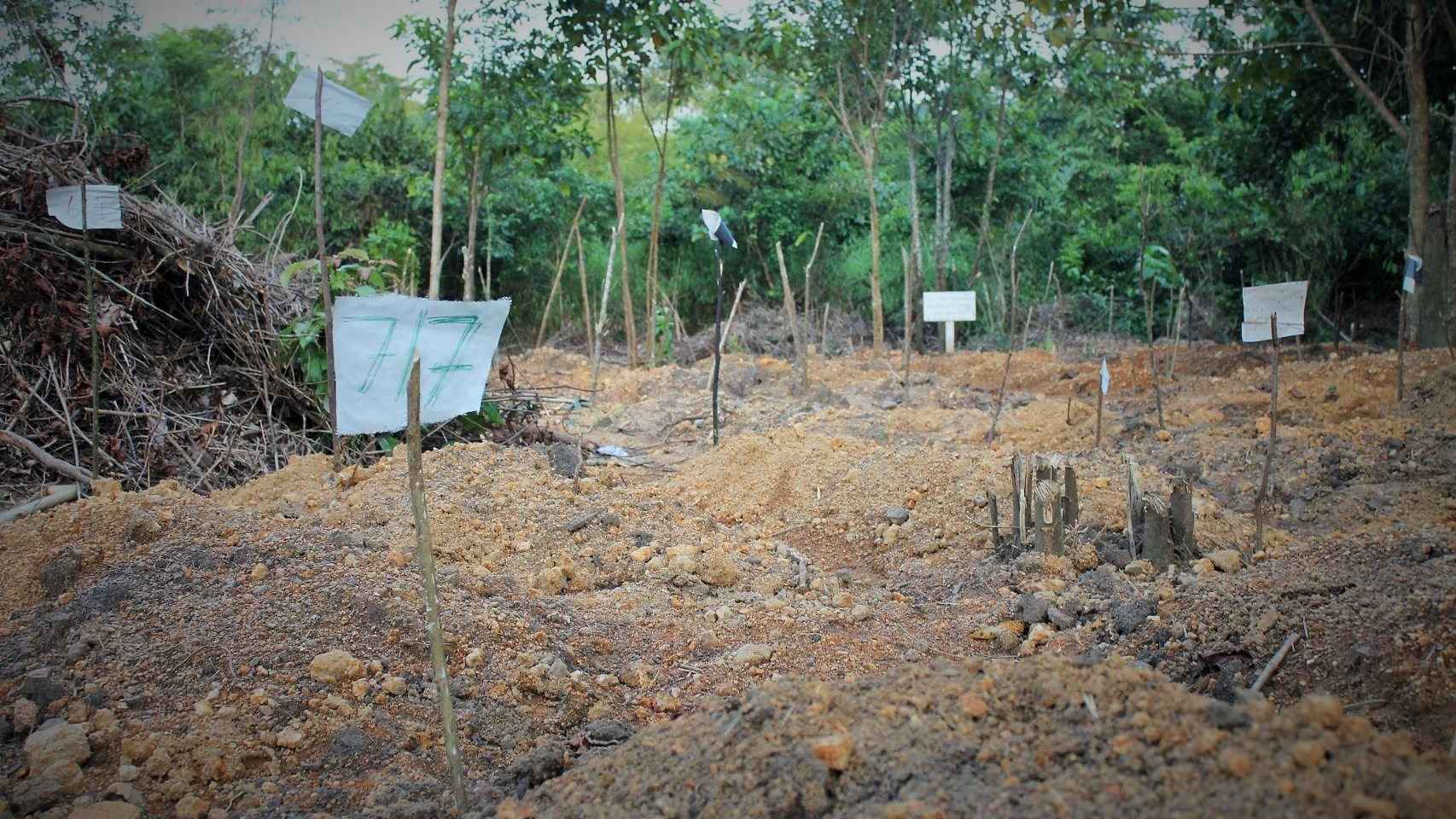 Cementerio de ébola; cuando no se sabe el nombre de la víctima, se pone la fecha de su muerte.