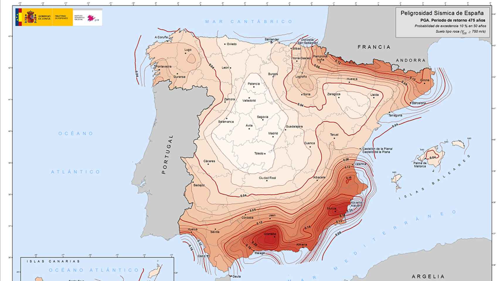 Mapa de peligrosidad sísmica.