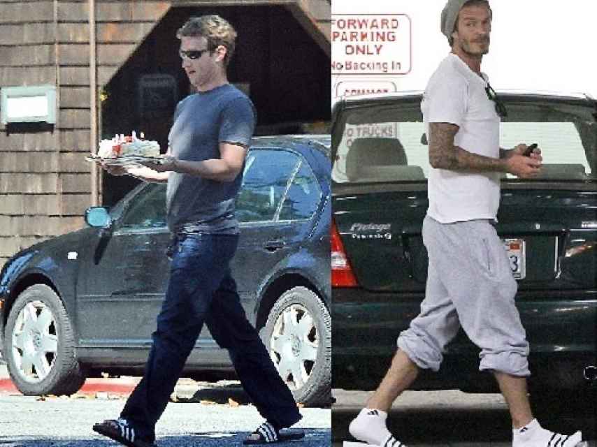 Mark Zuckerberg y David Beckham con las chanclas Duramo de Adidas