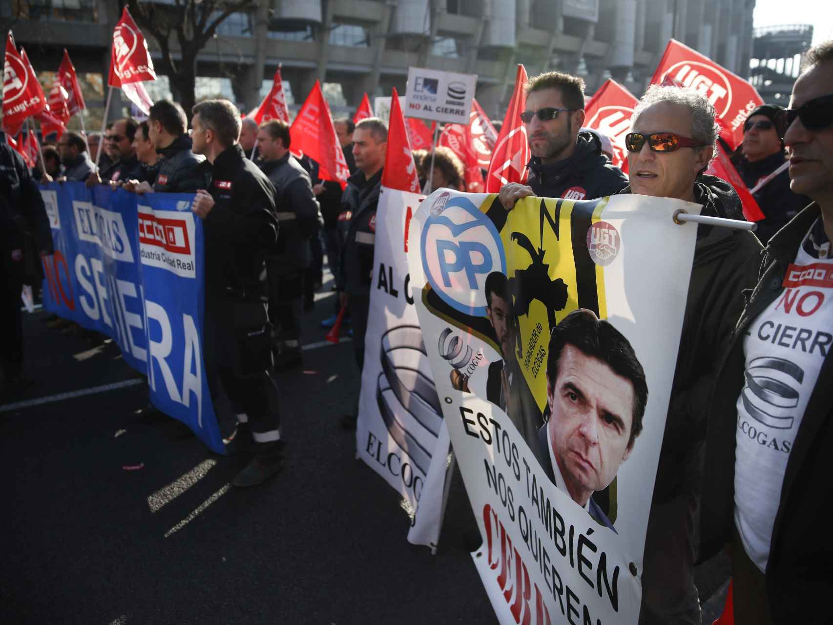 La manifestación de los trabajadores de Elcogas, este martes en Madrid.