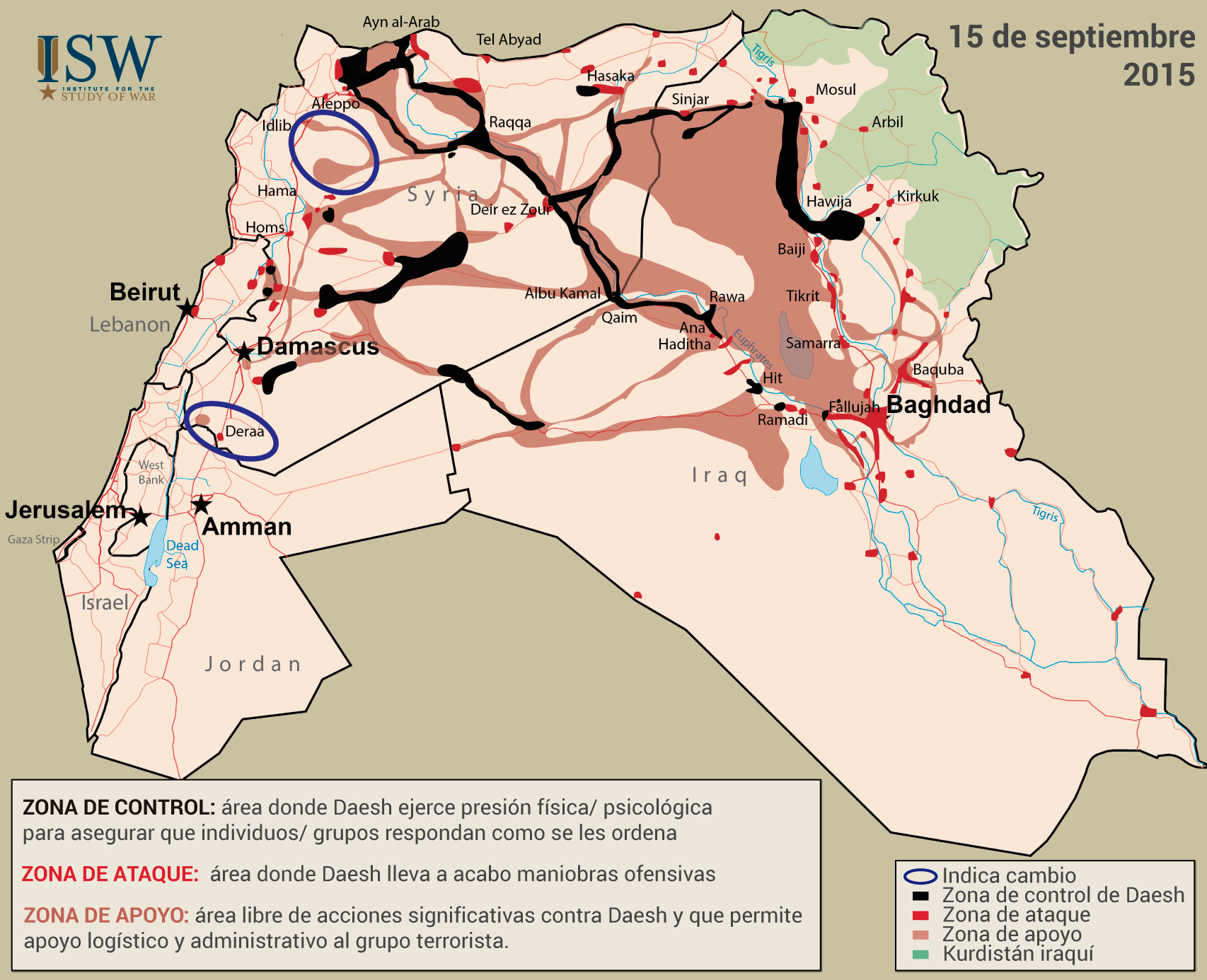 Mapa del control del Estado Islámico en septiembre de 2015.