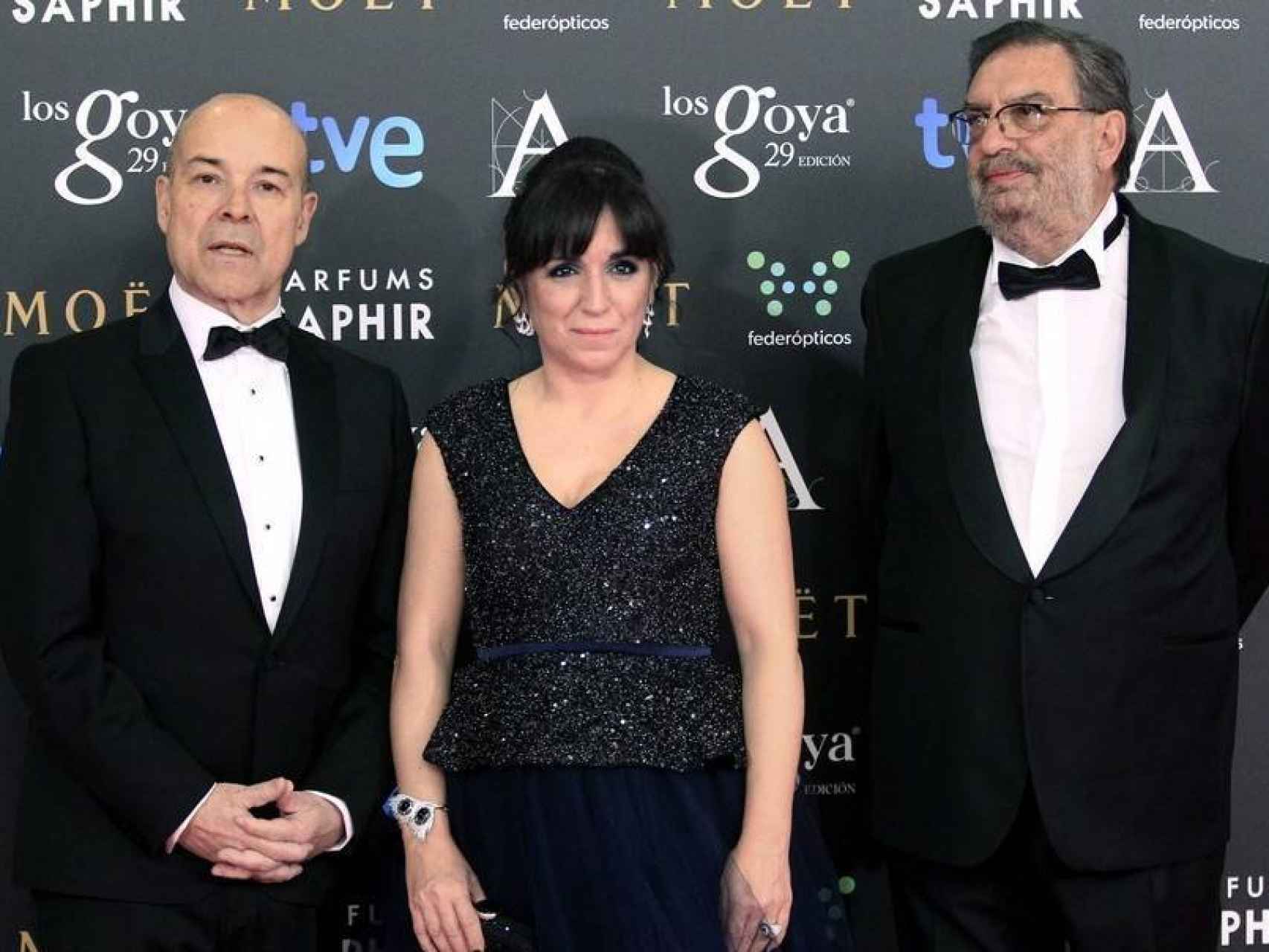 Antonio Resines, Judith Colell y Enrique González Macho en los Goya.