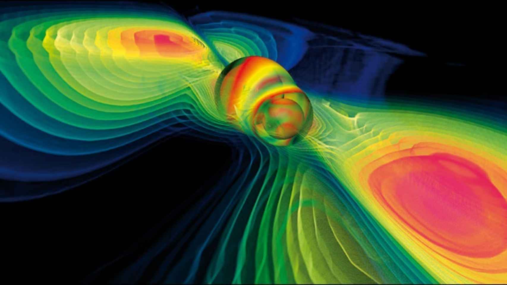 Representación artística de ondas gravitacionales en una colisión.