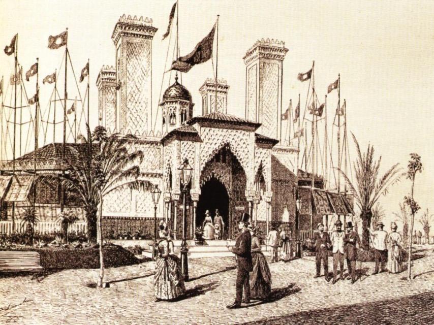 Pabellón de la CTE en la Exposición Universal de Barcelona de 1888, diseñado por Gaudí.