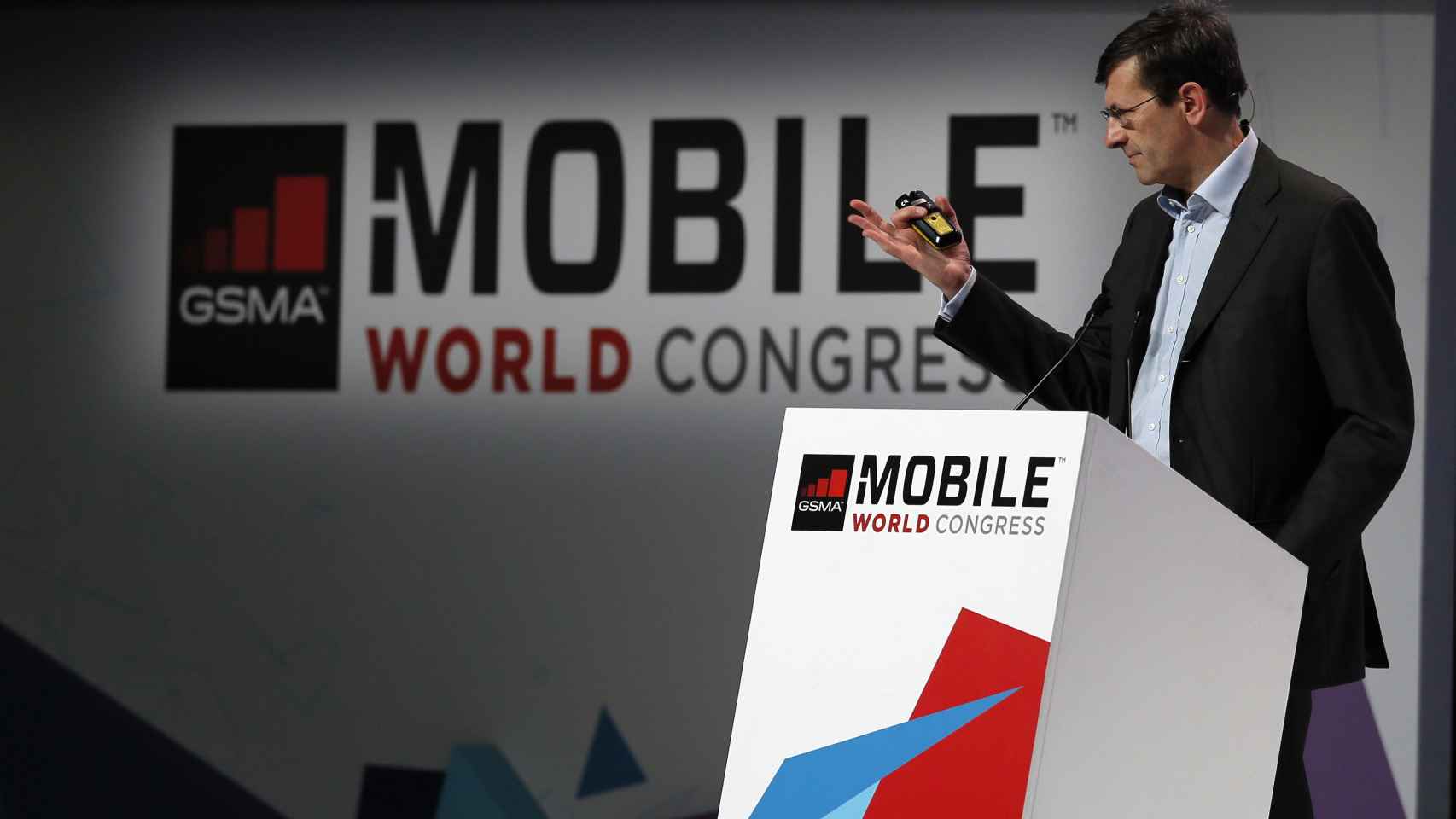 Vittorio Colao, consejero delegado de Vodafone, durante su intervención en el último Mobile World Congress.