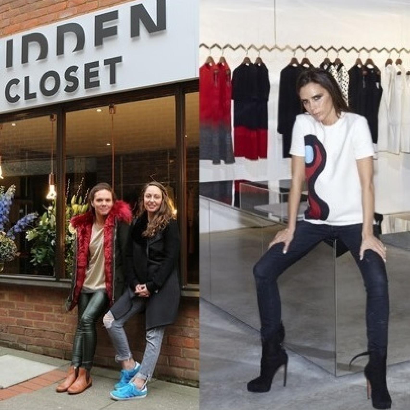 Louise Adams y Victoria Beckham en sus respectivas tiendas