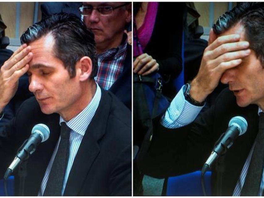 Urdangarín en dos momentos de su declaración en el juicio del caso Nóos