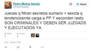 Una captura del tuit de Pedro María Asenjo.
