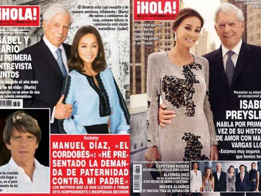 Las portadas posadas de Mario Vargas Llosa y su pareja en el 'Hola!'.