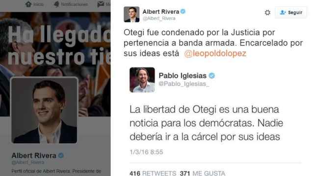 Respuesta de Rivera a Iglesias, que asegura que Otegi estuvo preso por sus ideas.