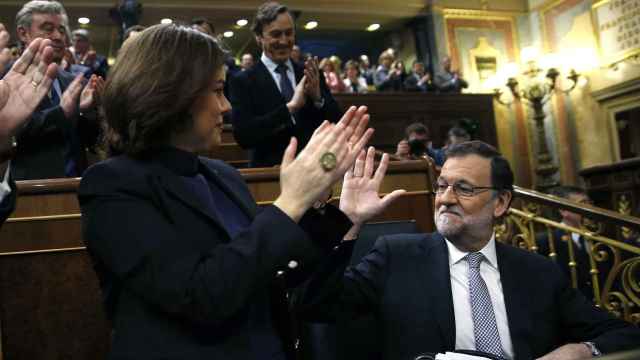 Soraya Sáenz de Santamaría y Mariano Rajoy en la última investidura del Presidente de Gobierno.