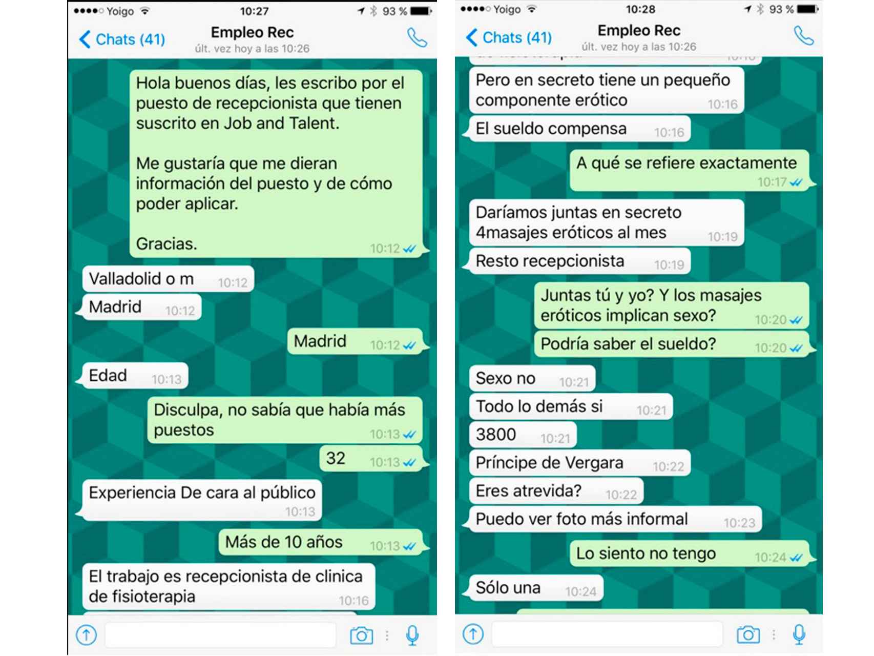 Estos son los mensajes de Whatsapp que ha recibido Érika