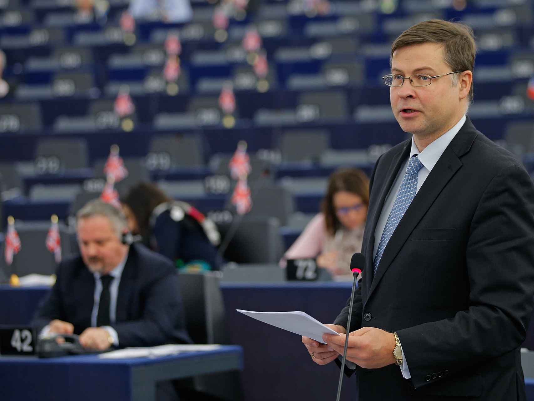 El vicepresidente económico, Valdis Dombrovskis, este miércoles en la Eurocámara