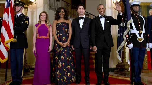 Sophie Gregoire, Michelle Obama, Justin Trudeau y Barack Obama